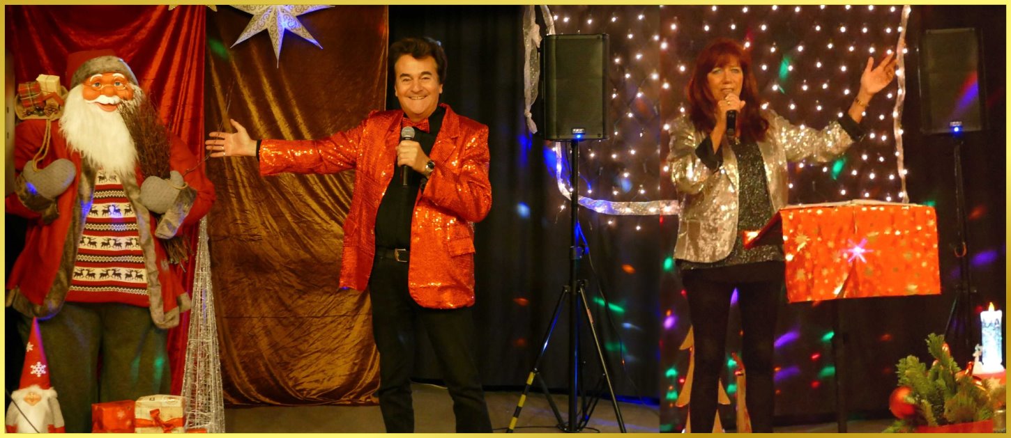 Weihnachtsb�hne mit S�nger und S�ngerin.